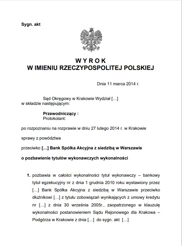 wyrok pozbawiający wykonalności tytułu wykonalnego